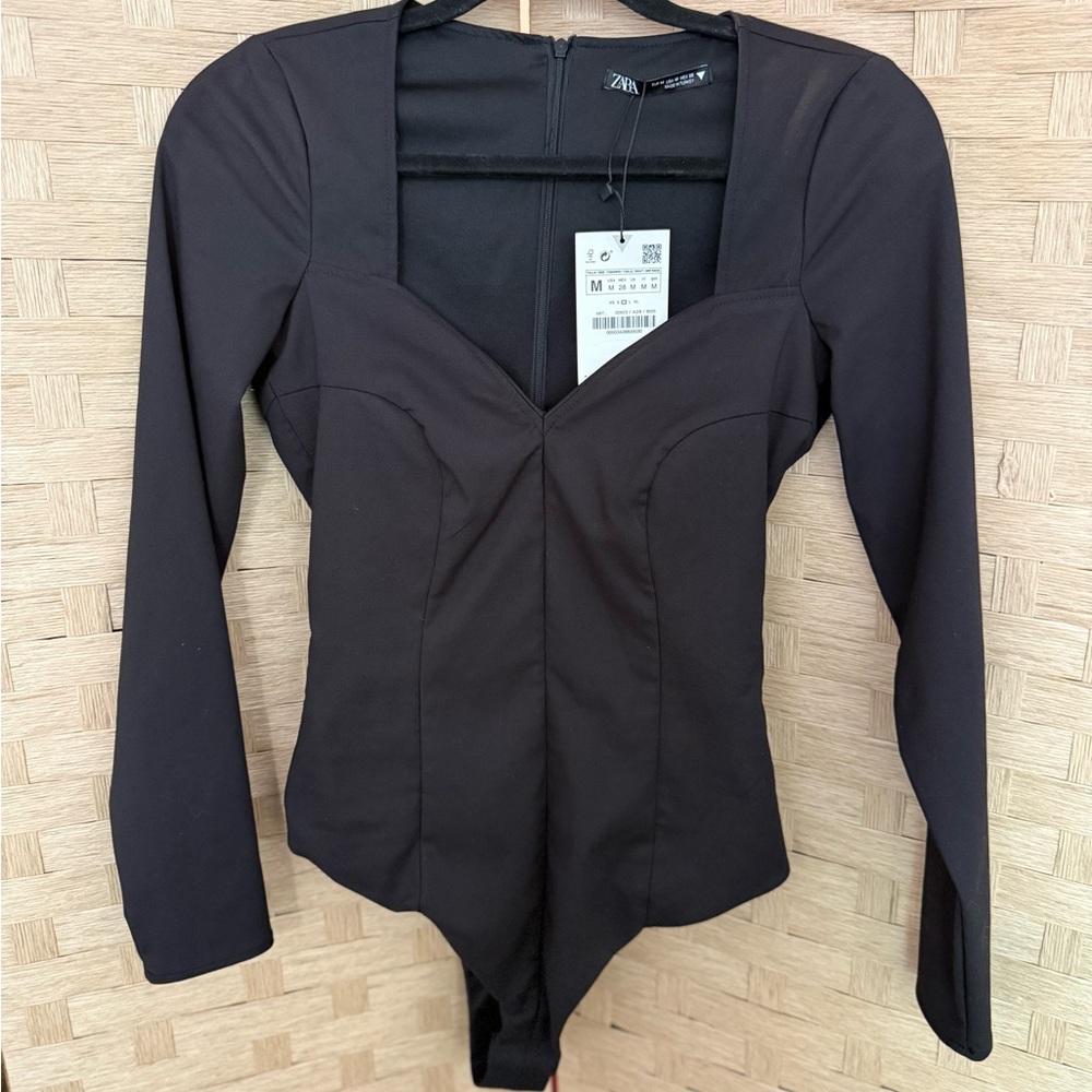 Zara Black Long Sleeve Bodysuit